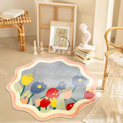 Irregular Tulip Pattern Faux Lamb Wool Carpet For Living Room Bedroom Bedside Soft Non-slip Flower Shape Area Rug Home Decor