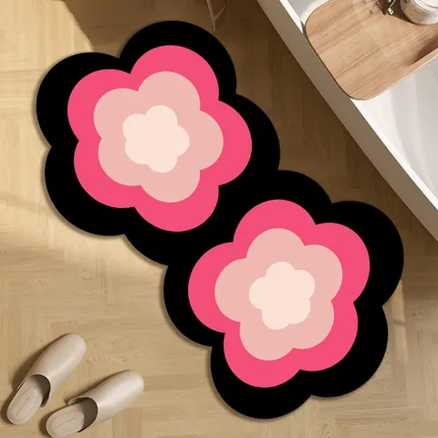 Irregular Diatomaceous Earth Bathroom Mat Absorbent Quick Dry Non-Slip Floor Rug Sweet Cool Pink Black Decorative Entrance Door Mat