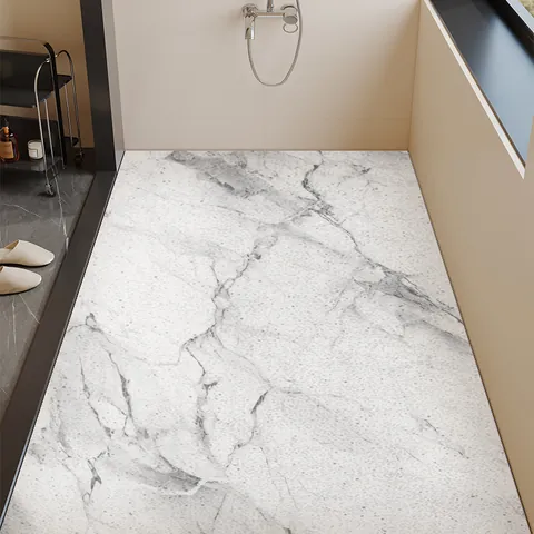 Modern Marble Bathroom Mat PVC Silk Loop Shower Anti-slip Trimmable Floor Rug for Toilet Washroom Home Decor Foot Pad