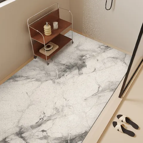 Modern Marble Bathroom Mat PVC Silk Loop Shower Anti-slip Trimmable Floor Rug for Toilet Washroom Home Decor Foot Pad