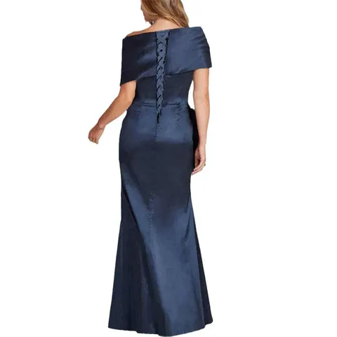 Elegante Vestido de Noche de Sirena Hombros Descubiertos Poliéster Satén Vestido Formal Con Lazo para Boda Banquete Fiesta Mujer