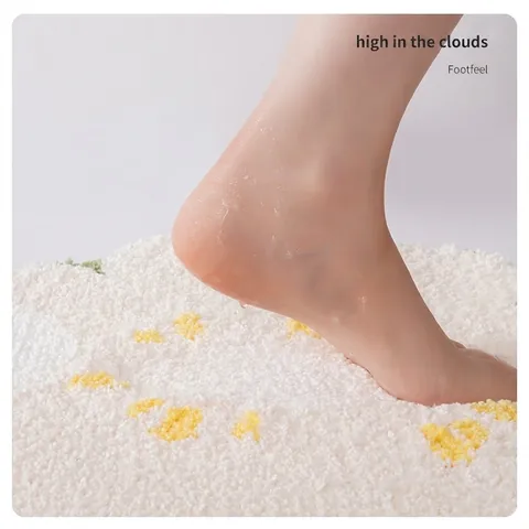 Cute Food Shaped Flocked Bathroom Floor Mat Absorbent Non-Slip Thickened Croissant Sandwich Sushi Design Polyester Bath Rug
