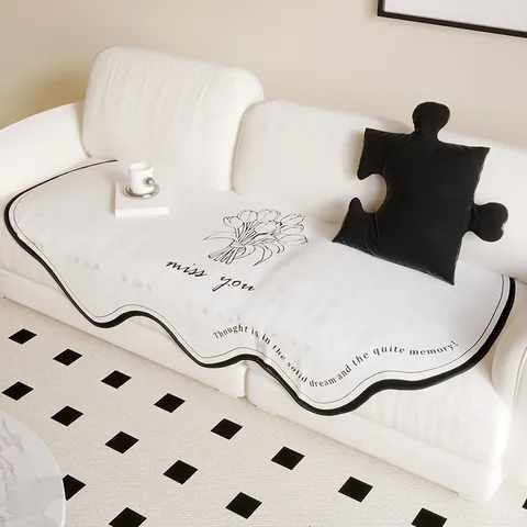 Irregular Shaped Sofa Cover Non-Slip Chenille Couch Cushion Creamy Style Nordic Floral Printed Furniture Protector For Sectional Sofa