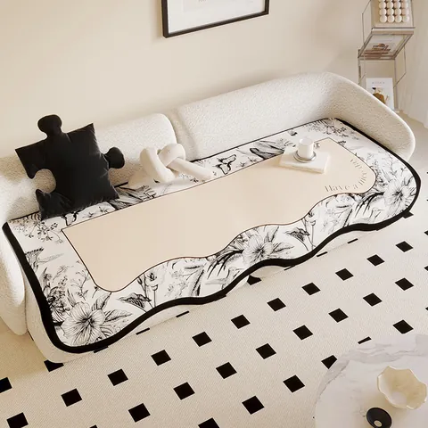 Irregular Shaped Sofa Cover Non-Slip Chenille Couch Cushion Creamy Style Nordic Floral Printed Furniture Protector For Sectional Sofa