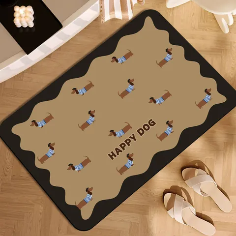 Maillard Dog Bathroom Mat Non-Slip Absorbent Diatom Mud Rug Cute Dachshund Printed Rectangular Oval Floor Carpet For Home Decor