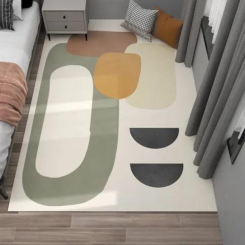 Nordic Minimalistisch Geometrisch Slaapkamer Nachtkastje Tapijt Kristal Fluweel Antislip Rechthoekig Zacht Abstract Geprint Tapijt