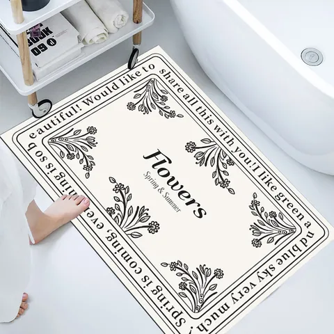 Modern Simple Natural Rubber Absorbent Bath Mat Floral Printed Non-Slip Quick Dry Bathroom Floor Mat Entrance Door Mat