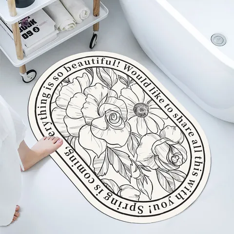 Modern Simple Natural Rubber Absorbent Bath Mat Floral Printed Non-Slip Quick Dry Bathroom Floor Mat Entrance Door Mat