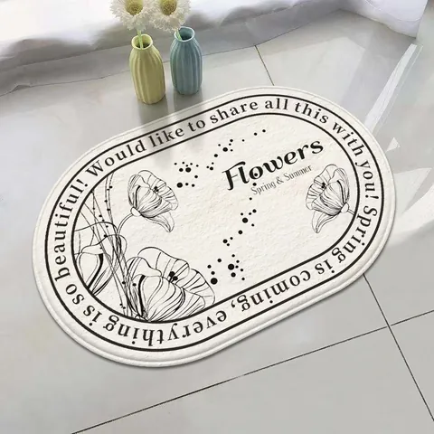 Modern Minimalist Polyester Fleece Bathroom Floor Mat Non-Slip Absorbent Entrance Rug Washable Floral Botanical Design Door Mat