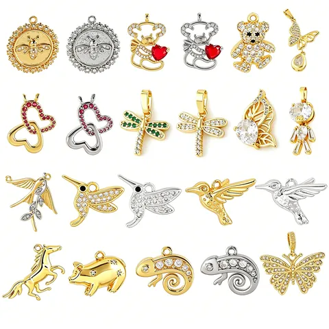 Gold Plated Copper Animal Series Pendant Zirconia Bee Butterfly Hummingbird Charm Fashion Jewelry Accessory Pendant Only Without Chain