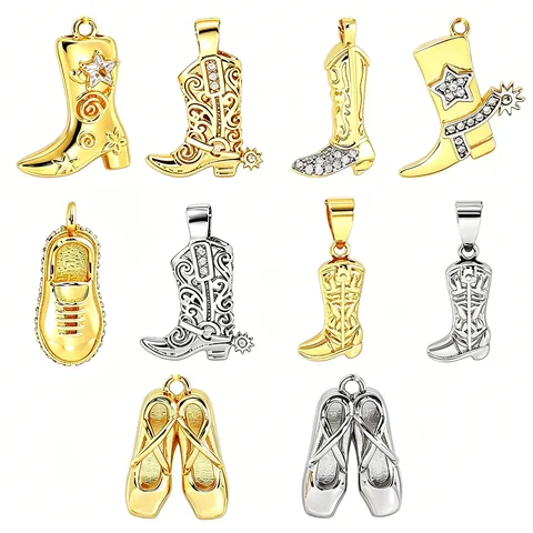 Echt Verguld Koper Western Cowboy Boot Balletschoenen Sneaker Bedeltjes DIY Sieraden Maken Hangers Voor Ketting Armband