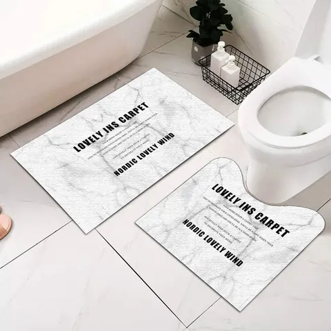Nordic U-shaped Bathroom Mat Set Absorbent Non-slip Toilet Floor Rug Marble Geometric Pattern Polyester Washable Mat For Home Decor