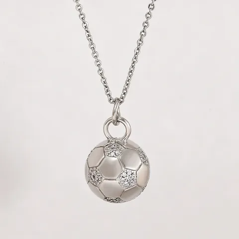 Collar con Colgante de Fútbol Hip Hop para Hombre Cobre Circonia Joyería de Souvenir Deportivo Cadena de Clavícula Plateada