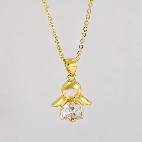 Mode Kupfer Gold Überzogen Kleines Mädchen Anhänger Halskette Mit Transparentem Zirkonia Leichtem Luxus Damen Schlüsselbein Kette NAS01-5