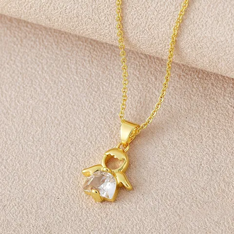 Mode Kupfer Gold Überzogen Kleines Mädchen Anhänger Halskette Mit Transparentem Zirkonia Leichtem Luxus Damen Schlüsselbein Kette NAS01-5