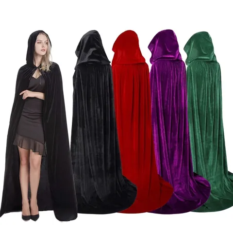 Halloween Ενήλικας Μανδύας με Κουκούλα Βελούδο Κοστούμι Βρικόλακα Μάγισσας Μάγου Cosplay Κάπα Χάρου για Πάρτι Καρναβαλιού Μαύρο Κόκκινο Μωβ Πράσινο