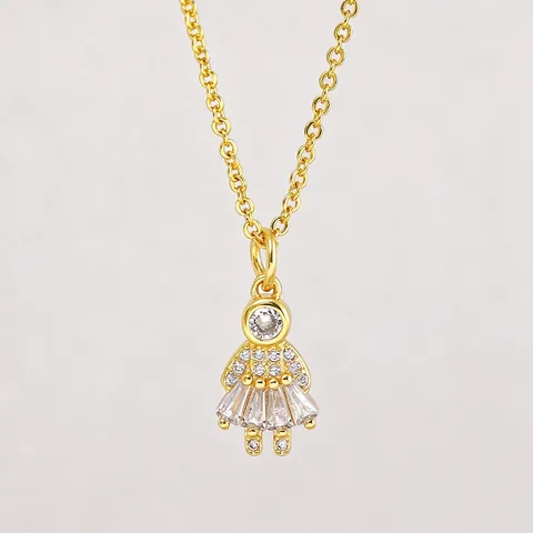 Copper Gold Plated Cute Little Girl Pendant Necklace Zirconia Inlaid Fashion Jewelry For Women Everyday Wear Party Gift