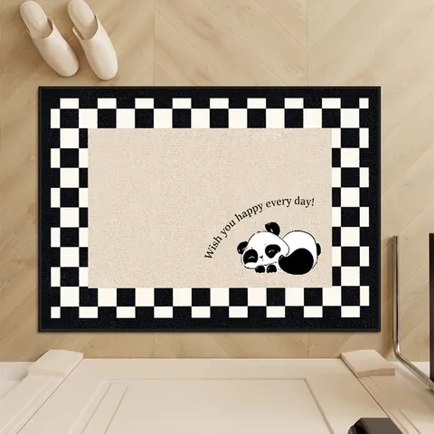 Cartoon Panda Entryway Rug Anti-Slip Thickened Floor Mat For Home Entrance Hallway Porch Decorative Polyester Carpet