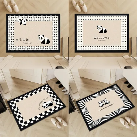 Cartoon Panda Entryway Rug Anti-Slip Thickened Floor Mat For Home Entrance Hallway Porch Decorative Polyester Carpet