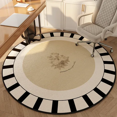 Retro Round Area Rug Polyester Floral Printed Floor Mat Non-Slip Carpet For Living Room Bedroom Study Home Decor Accent Rug