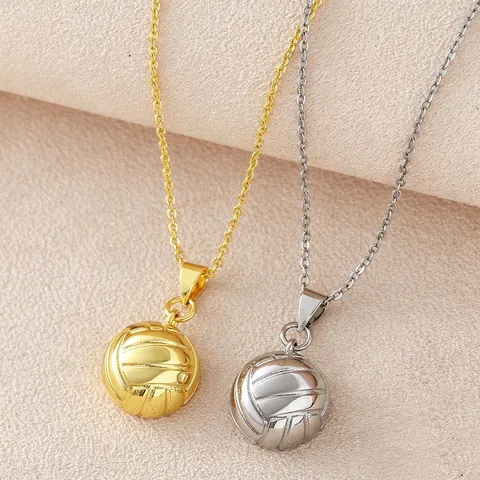 Collier Pendentif Volley-ball Or Argent Plaqué Cuivre Ballon de Sport 3D Chaîne de Clavicule Pour Hommes Femmes Bijoux