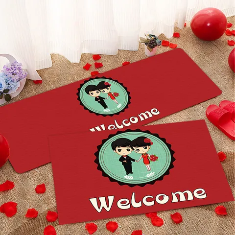 Wedding Decoration Red Floor Mat Traditional Chinese Double Happiness Pattern Polyester Non-Slip Carpet For Bedroom Entrance Room Layout