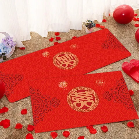 Wedding Decoration Red Floor Mat Traditional Chinese Double Happiness Pattern Polyester Non-Slip Carpet For Bedroom Entrance Room Layout