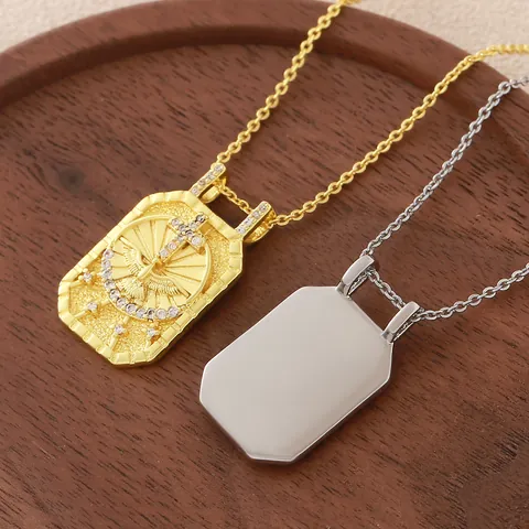 Collier Pendentif Croix en Cuivre et Zirconia Vintage Plaqué Or Argent Oiseau du Saint Esprit Chaîne de Clavicule Bijoux Unisexe