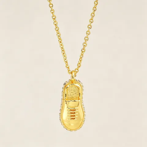 Men Fashion Sneaker Pendant Necklace Copper Gold Plated With Zirconia Rhinestone Iced Out Hip Hop Chain Jewelry Gift