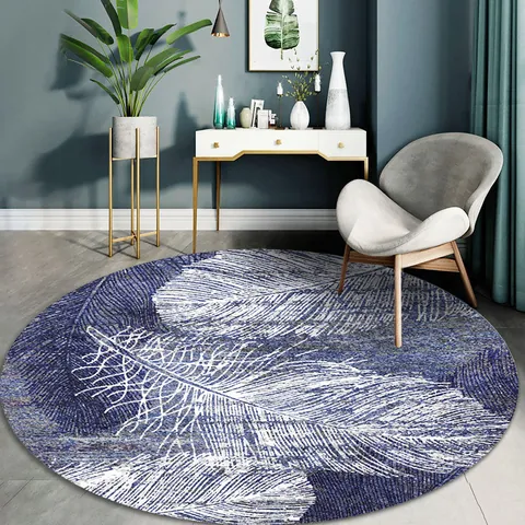 Nordic Round Area Rug Polyester Non-Slip Floor Mat For Bedroom Living Room Modern Geometric Marble Pattern Home Decor Office Chair Mat