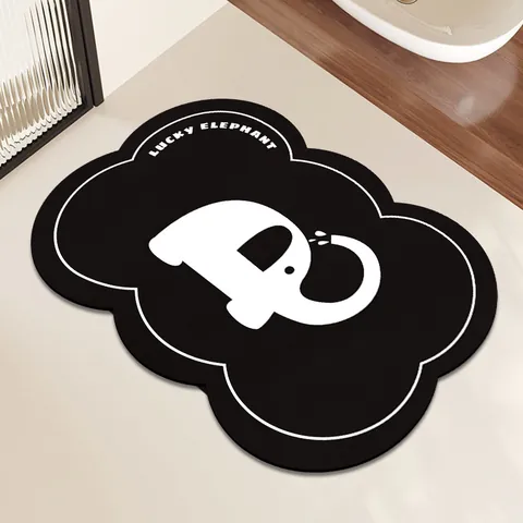 PVC Felpudo de Baño Negro con Forma de Nube Super Absorbente Secado Rápido Antideslizante Alfombra de Baño para Ducha Cocina Patrón Animal Lucky
