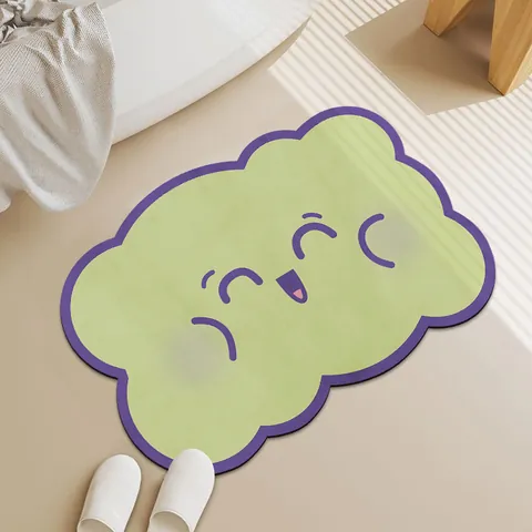 Wolkvormige Badmat Cartoon Glimlach Gezicht Bedrukt Sneldrogend Antislip Waterabsorberend PVC Vloermat Voor Douche Droge Ruimte Woondecoratie