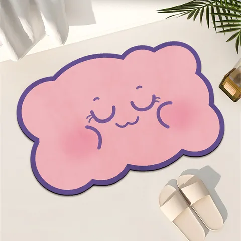 Wolkvormige Badmat Cartoon Glimlach Gezicht Bedrukt Sneldrogend Antislip Waterabsorberend PVC Vloermat Voor Douche Droge Ruimte Woondecoratie