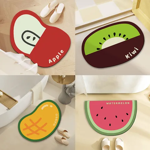 Cartoon Fruit Shaped Diatom Mud Bath Mat Absorbent Non-Slip Natural Rubber Floor Mat For Bathroom Kitchen Entryway Decor
