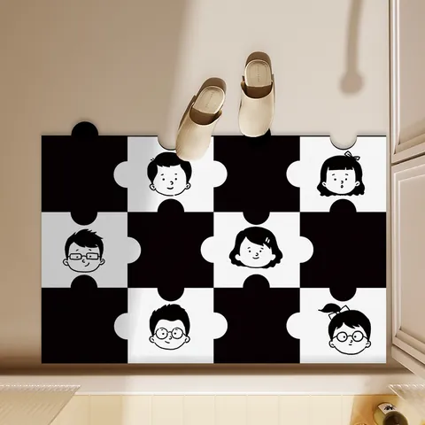 Cartoon Puzzle Diatom Mud Absorbent Floor Mat Non-slip Bathroom Entrance Door Mat Nordic Style Printed Washable Kitchen Rug