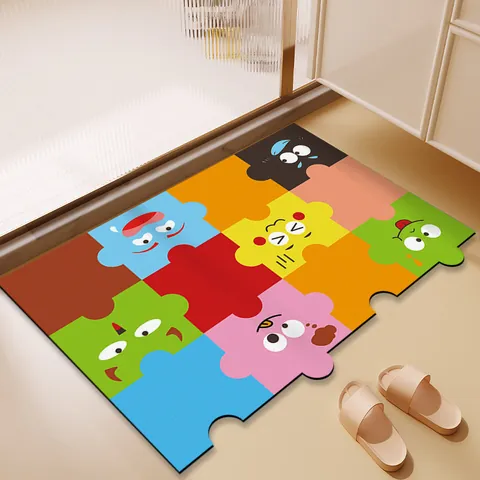 Cartoon Puzzle Diatom Mud Absorbent Floor Mat Non-slip Bathroom Entrance Door Mat Nordic Style Printed Washable Kitchen Rug