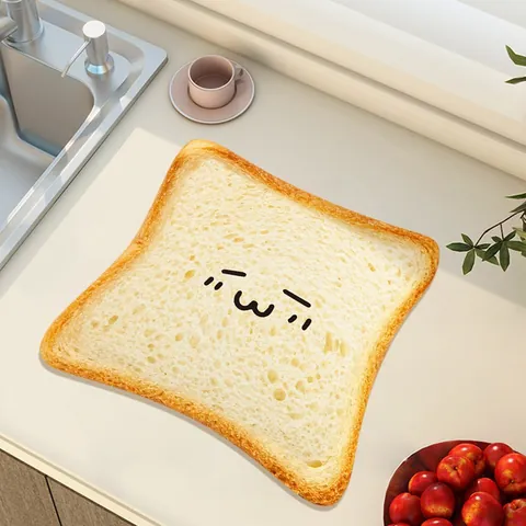 Simulation Toast Bread Shaped Kitchen Counter Absorbent Drying Mat Heat Resistant Silicon Mud Placemat For Dining Table Dish Cup Drainage Mat