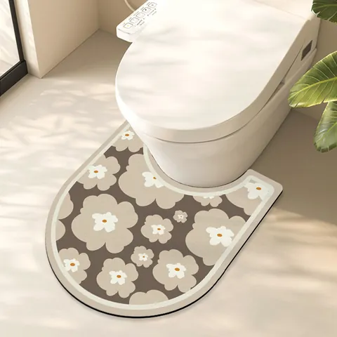 Modern Abstract Floral Absorbent Bath Mat And Toilet Rug Set Quick Dry Non-slip Diatom Mud Look Natural Rubber Bathroom Floor Mat For Washbasin Shower Area