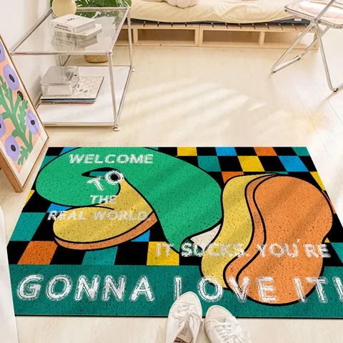 American Vintage PVC Silk Loop Door Mat Non-Slip Entrance Floor Mat With Friends Quote Checkerboard Pattern Indoor Rug