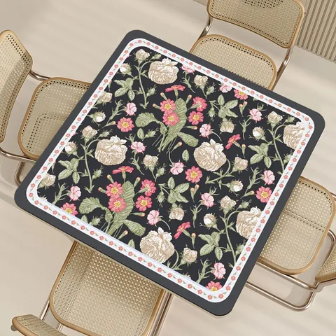 Luxury Floral PVC Leather Place Mat Waterproof Oil-Proof Heat-Resistant Square Dining Table Mat Easy Clean Kitchen Decor Printed Tablecloth