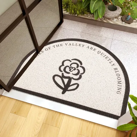 Semi-Circle Entryway Floor Mat PVC Wire Loop Non-Slip Dirt Resistant Doormat Minimalist Floral Pattern Home Decor Mat