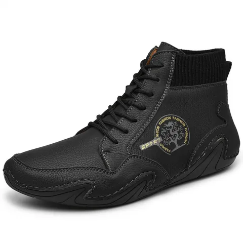 Herren Martin Boots Aus Mikrofaser Leder Britischer Stil Lässige Arbeitsstiefel Retro Strick Sockenbündchen Schnürschuhe Rutschfeste Stiefeletten