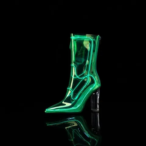Transparent LED Light Ankle Boots High Chunky Heel Neon Pointed Toe Stage Performance Fashion Boots For Women