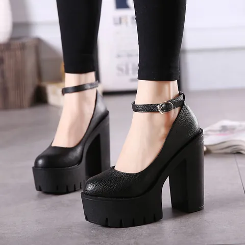 Décolleté con Plateau e Tacco Largo Super Alto da Donna Scarpe Eleganti con Cinturino alla Caviglia per Sfilate Night Club Festa