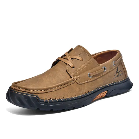 Men's Casual Microfiber Leather Loafers Hand Stitched Work Shoes Non-slip Wear-resistant Outdoor Fashion Sneakers Salkin