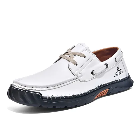 Men's Casual Microfiber Leather Loafers Hand Stitched Work Shoes Non-slip Wear-resistant Outdoor Fashion Sneakers Salkin