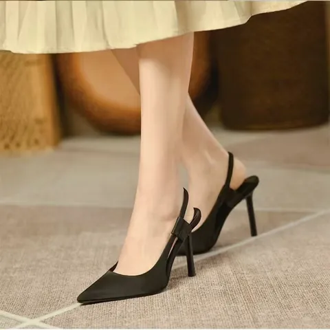 Women's Elegant Satin Pointed Toe Slingback Stiletto High Heels 2024 Spring Autumn New Pumps Closed Toe Sandals For Party