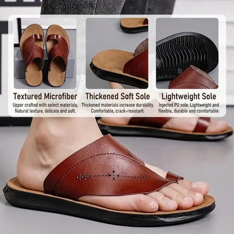 Men Flip Flops Microfiber Leather Summer Sandals Non-slip Wear-resistant Breathable Outdoor Beach Thong Sandals Casual Men Shoes