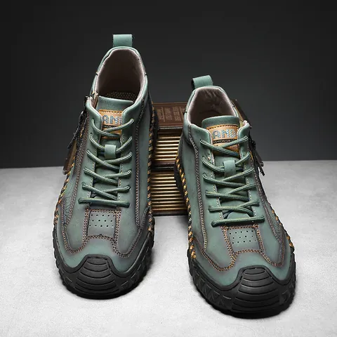 Men Martin Boots Microfiber Leather Outdoor Hiking Boots Side Zipper Anti-Slip Rubber Sole British Style Casual Shoes