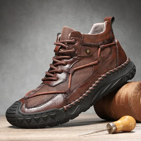 Men Martin Boots Warm Fleece Lined Work Boots For Winter Microfiber Leather Mid-Top British Casual Non-slip Outdoor Shoes